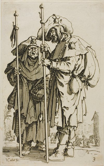 Les deux pèlerins, planche trois de Les mendiants - Jacques Callot