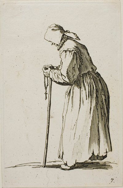 Mendiante avec un Chapelet, planche sept de Les Mendiants - Jacques Callot