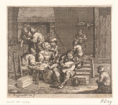 Homme jouant de la guitare dans une auberge - Jacques Dassonville