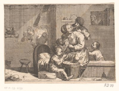 Scène domestique avec enfant au sein - Jacques Dassonville
