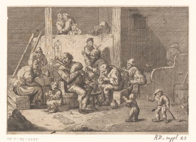Intérieur avec joueur de cornemuse et violoniste et deux chanteurs - Jacques Dassonville