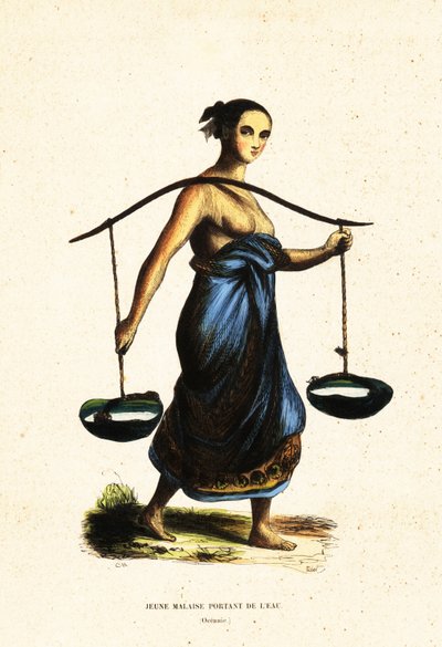 Jeune femme malaise portant des seaux d