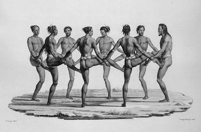 Danse indigène dans les îles Carolines, de Voyage Autour du Monde sur les Corvettes de l
