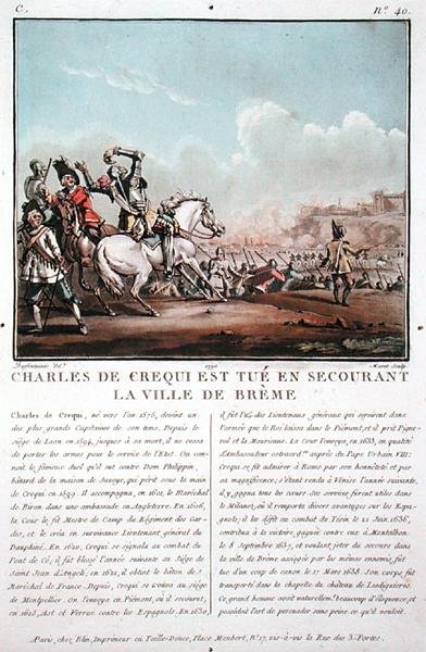 Charles de Crequi (vers 1575-1637) est tué lors de la libération de la ville de Breme, gravé par Jean Baptiste Morret (fl.1790-1820) - Jacques Francois Joseph (after) Swebach