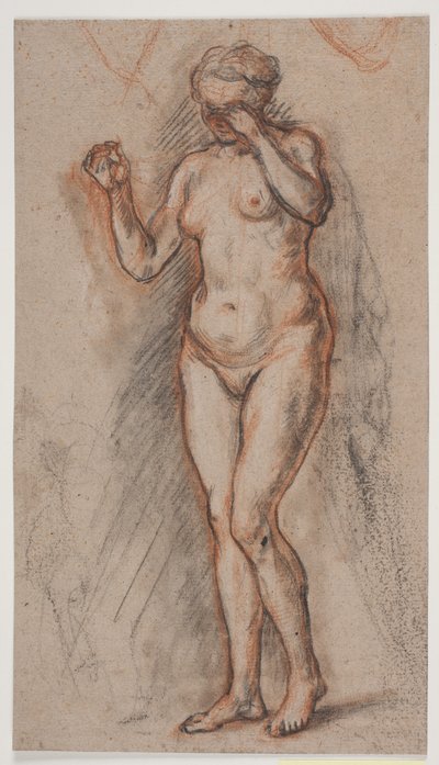Figure de modèle féminin avec les bras levés, la gauche devant les yeux - Jacques Francois Joseph Saly