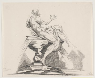 Figure masculine barbu avec vêtements vue de dos sur une fontaine - Jacques Francois Joseph Saly