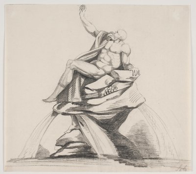 Figure masculine barbu en vêtements vue de profil sur une fontaine - Jacques Francois Joseph Saly