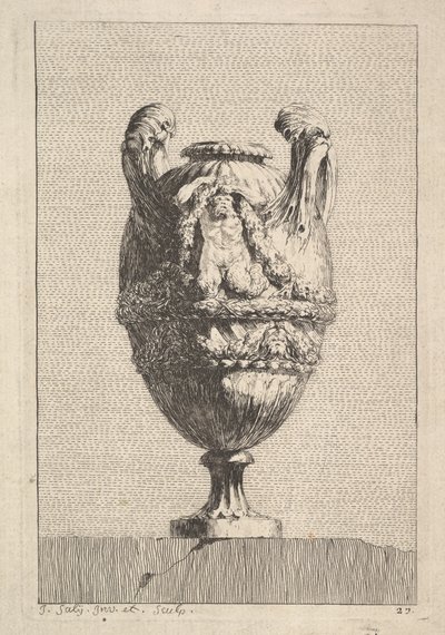 Vase avec une sirène mâle tenant une guirlande, de : Vases - Jacques Francois Joseph Saly