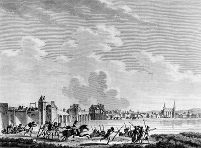 Révolution française : Déroute de Passy (Pacy-sur-Eure) le 13 juillet 1793. Gravure de Berthaut d