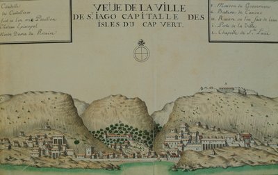 La ville de Saint Jago (Santiago) au Cap-Vert, aquarelle du journal de bord tenu par Jacques Gouin de Beauchesne, capitaine de navire dans les mers du Sud de 1698 à 1701 - Jacques Gouin de Beauchesne