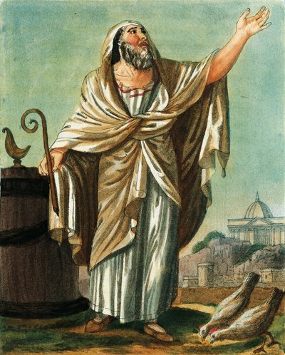 Augure, par Jacques Grasset de Saint-Sauveur, gravure de la Rome antique, ou description historique et picturale de tout ce qui concerne le peuple romain, leur vie militaire, coutumes, vie religieuse et publique - Jacques Grasset de Saint Sauveur