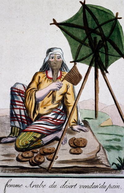 Femme arabe du désert vendant du pain, gravure de l