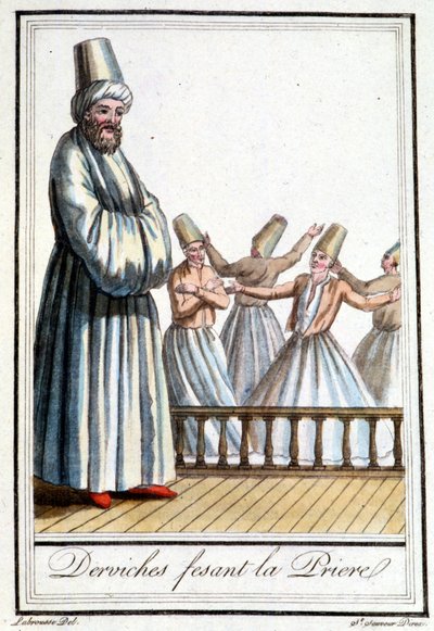 Derviches faisant la prière (Derviches tourneurs) - dans "Encyclopédie des voyages" par Grasset Saint Sauveur, éd. Paris 1796 - Jacques Grasset de Saint Sauveur