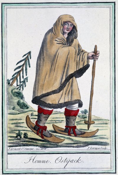 Homme ostyak à ski - dans "Encyclopédie des voyages" par Grasset Saint Sauveur, éd. Paris 1796 - Jacques Grasset de Saint Sauveur
