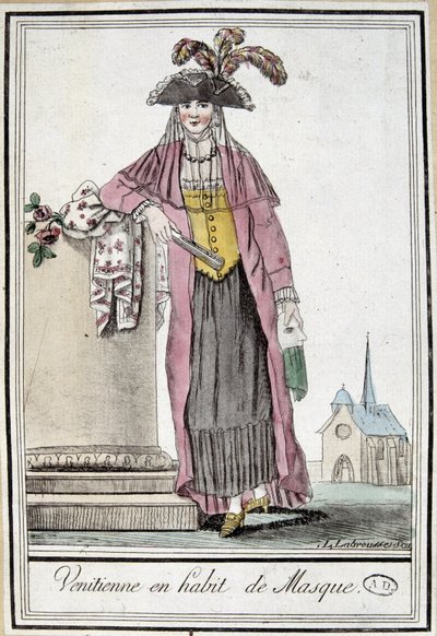 Vénitienne en habit de masque - dans "Encyclopédie des voyages" par Grasset Saint Sauveur, éd. Paris 1796 - Jacques Grasset de Saint Sauveur