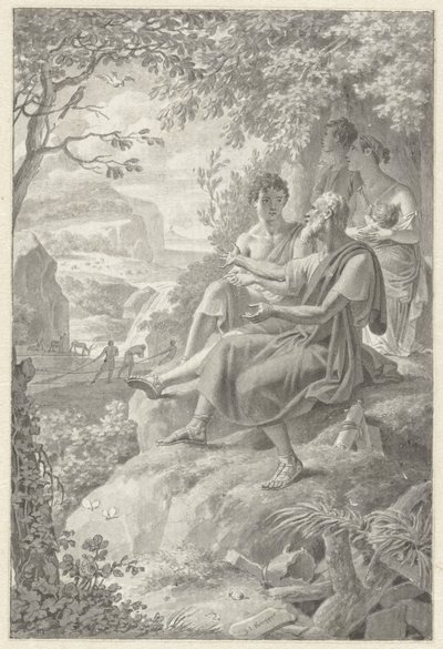 Projet pour une illustration de livre avec un vieux conteur, une jeune famille et divers animaux - Jacques Kuyper