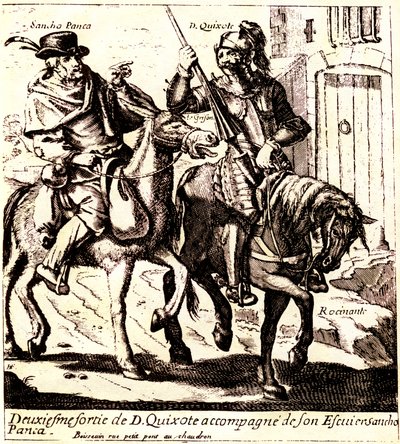Don Quichotte sur Rossinante, accompagné de Sancho Pança sur son âne Grison, vers 1640 (illustration) - Jacques Lagniet