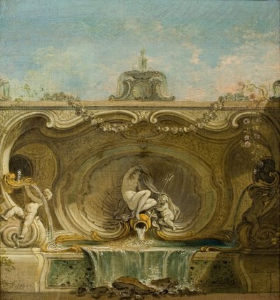 Conception de fontaine. Naïade et Putto - Jacques Lajoue de