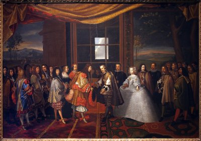 Guerre de Trente Ans : Entrevue du roi de France Louis XIV (1638-1715) et de Philippe IV d