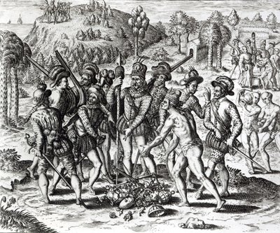 Les Espagnols recevant des cadeaux des Indiens, de 