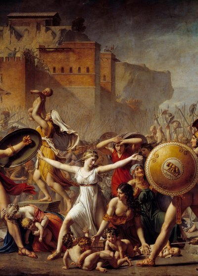 (détail) Les Sabines interposant entre leurs maris romains (à droite) et leurs frères sabins (à gauche) leur montrant leurs enfants - Peinture de Jacques-Louis David (1748-1825) - Jacques Louis David
