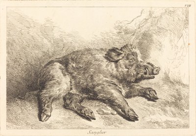 Sanglier couché, tête à droite - Jacques Philippe Le Bas and Jean Eric Rehn after Jean Baptiste Oudry