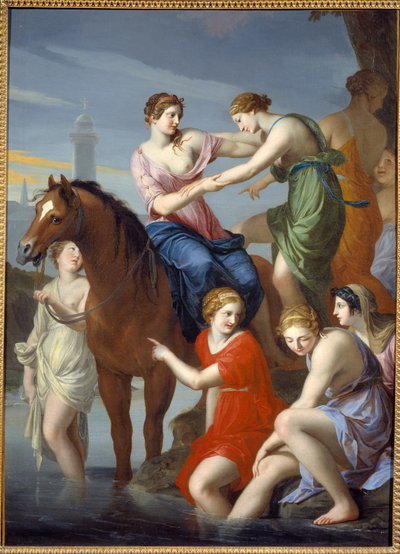 Rome antique : "Clélie passant le Tibre" La héroïne romaine livrée en otage à Porsenna, roi des Étrusques, qui assiégeait Rome, s