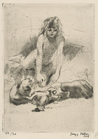 Minne et les chats buvant, de la suite Le bain de Minne - Jacques Villon