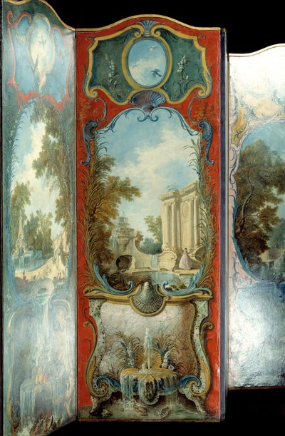 Mobilier : paravent peint sur papier marouflé par Jacques de Lajoue, 18ème siècle - Jacques de Lajoüe