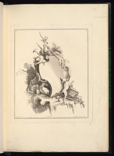 Conception pour un cartouche avec motifs pastoraux - Jacques de Lajoüe