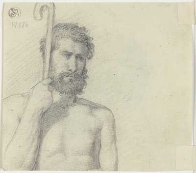 Nu masculin en demi-figure tenant une houlette - Jakob Becker