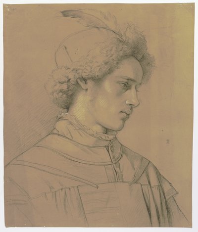 Jeune homme au chapeau à plumes de trois quarts - Jakob Becker