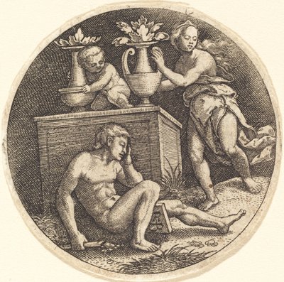Jeunesse dormant devant un autel - Jakob Binck