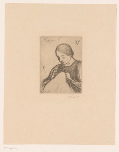 Portrait de Malvina Dedeyn avec ouvrage de couture (La couturière) - Jakob Smits