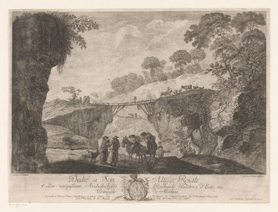 Paysage montagneux avec un pont en bois entre deux rochers - Jakob Wangner