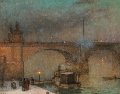 Prague, bateau à vapeur sur la Vltava devant le pont Palacky - Jakub Schikaneder