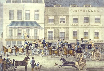 West Country Mail à la Gloucester Coffee House, Piccadilly, gravé par C. Rosenberg - James (after) Pollard