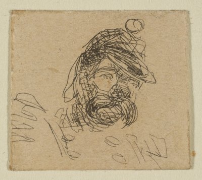 Homme barbu avec un bonnet de soldat, tiré des croquis sur la plaque de l