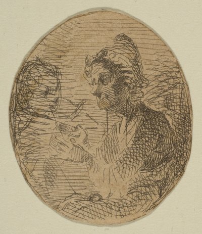 Vieille femme et enfant en ovale des croquis sur la plaque de l