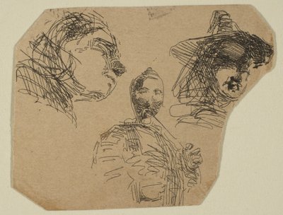 Deux têtes féminines et figure debout des croquis sur la plaque de l