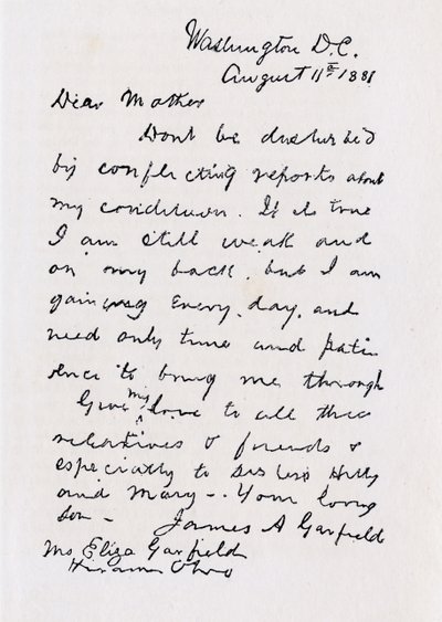 Lettre de James Abram Garfield à sa mère, de 