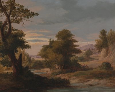 Paysage fluvial boisé avec mère et enfant - James Arthur OConnor