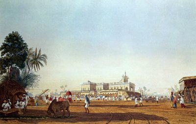 Lall Bazaar et la chapelle portugaise, Calcutta, gravé par Robert Havell, pub. 1824 - James Baillie Fraser