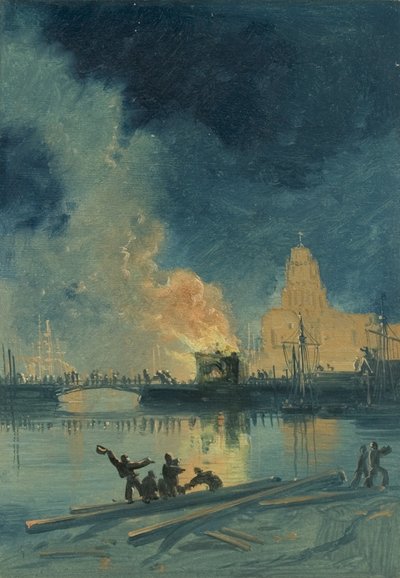 Émeutes de Bristol : Incendie de la maison de péage sur le pont de Prince Street, vers 1832 - James Baker Pyne