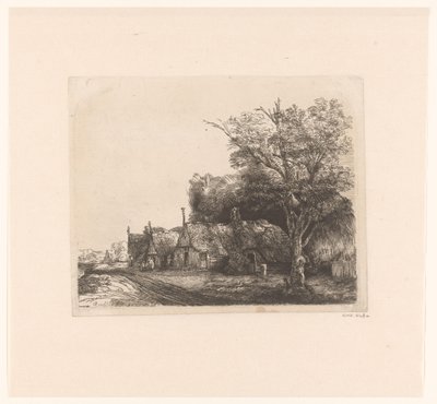 Paysage avec trois cottages à pignon le long d