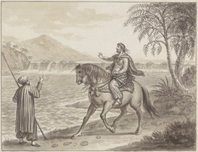 Cavalier approchant un voyageur près de la rivière - James Bruce