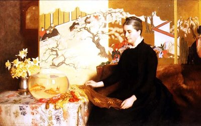 Dame avec paravent japonais et poisson rouge (Portrait de la mère de l