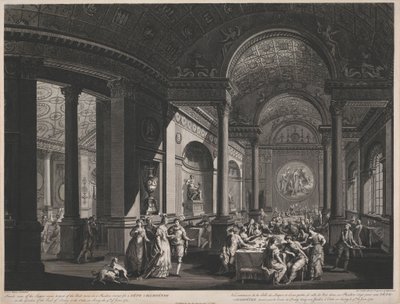 Vue intérieure de la salle à manger et partie de la salle de bal dans un pavillon érigé pour une fête champêtre dans le jardin du comte de Derby - James Caldwall