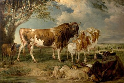 Taureau, Vache et Veau dans un Paysage - James Charles Ward