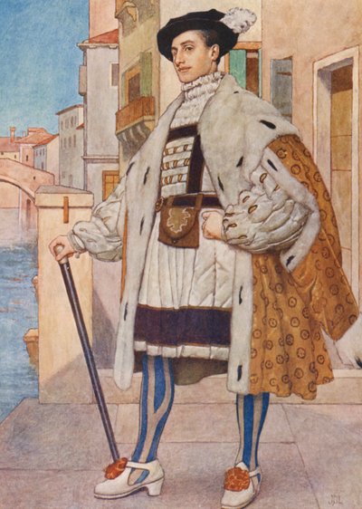 Le Marchand de Venise de Shakespeare : Bassanio (lithographie en couleur) - James Dromgole Linton